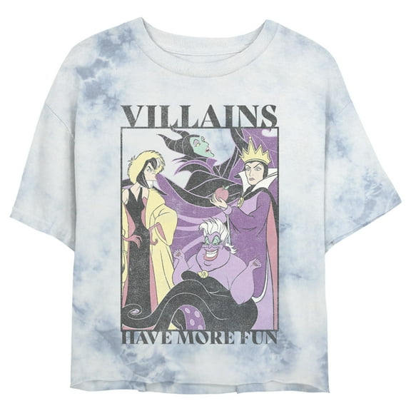 Junior's Disney Villains Have More Fun Distressed Poster Crop Graphic Tee White/Blue 2X Large
