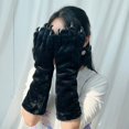 thumbnail image 5 of Byfri Black Pink Furry Animal Paw Gloves 40x15cm Warm Plush Mittens for Winter Festive Events, 5 of 7