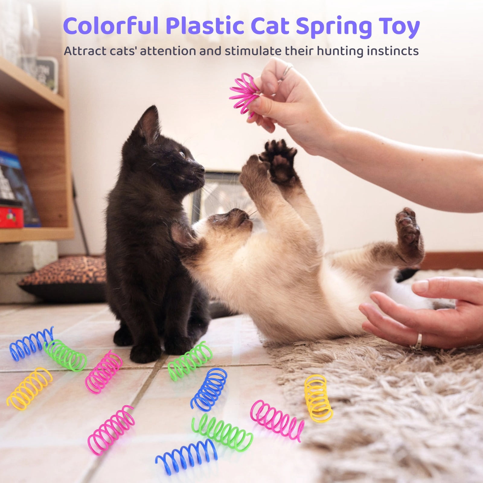 400 PCS Cat Spring Toys, Colorful Plastic Cat Spring Toy, Indoor Interactive Spring Coil, Elastic Bouncy Cat Toy, Interactive Spiral Toy for Cats Kittens Hunting Swatting Chasing Biting