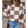 thumbnail image 4 of Women'S Fall Fashion Roll-Neck Long Sleeve Plaid Ribbed Knit Loose Pullover Sweater Tops Lotus Pink Checkered M, 4 of 9