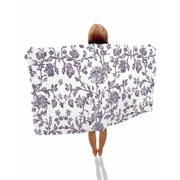 Purple Flower Beach Towels Oversized Super Absorbent, Vintage Farmhouse Boho Leaf Spring Plant Lightweight Bath Towel Quick Dry Sets For Bathroom/Pool/Rv Camping/Beach Play/Gym Room/Picnic 31"x62"