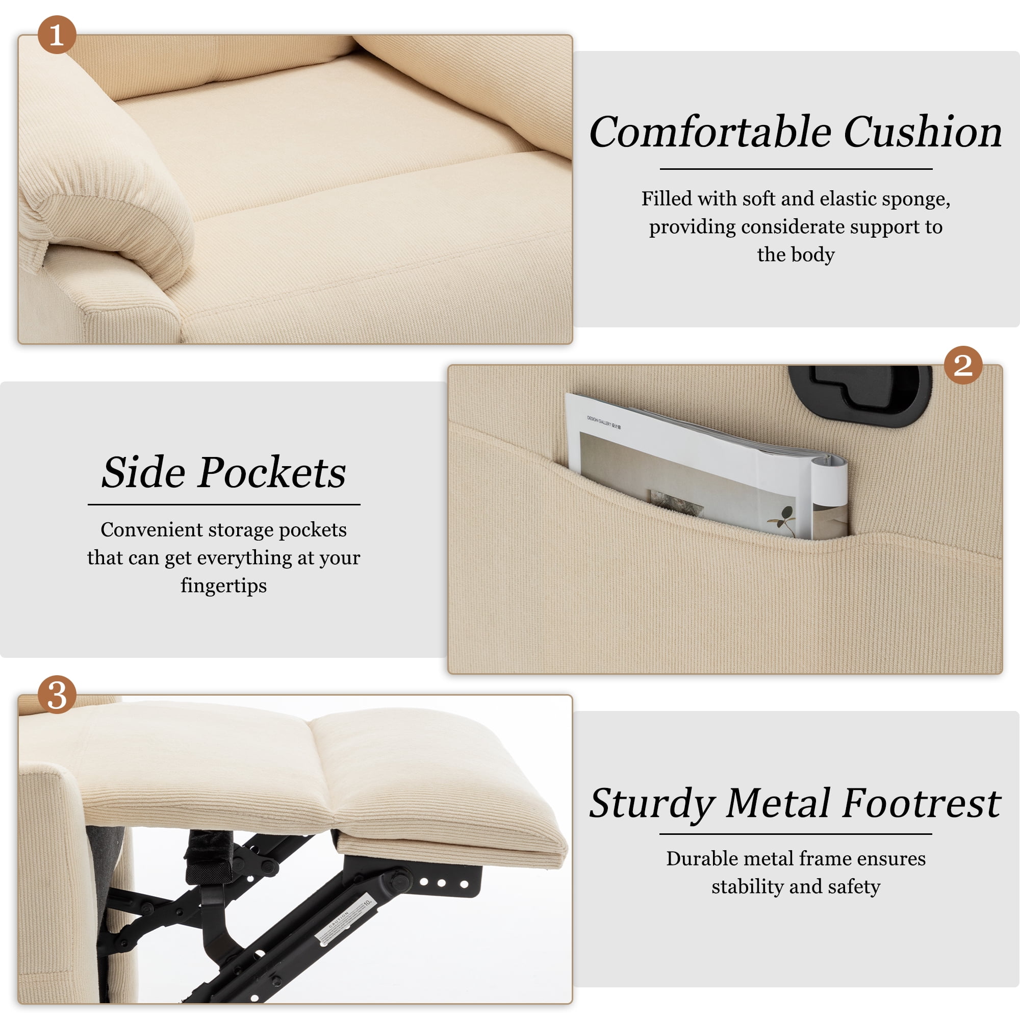 Korser Manual Small Recliner Chair for Small Spaces for Living Room,Corduroy,Beige