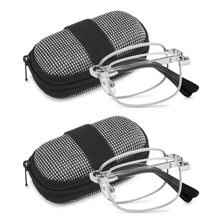 MAGIMODAC Compact Metal Reading Glasses Men Women Folding Mini Reader Small Case (2 Pcs Foldable Readers, +5.5)