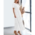 thumbnail image 4 of EASYBRA Women V Neck Puff Sleeve Pleated Maxi Dress Elegant A Line Layered Hem Summer Dress, 4 of 6