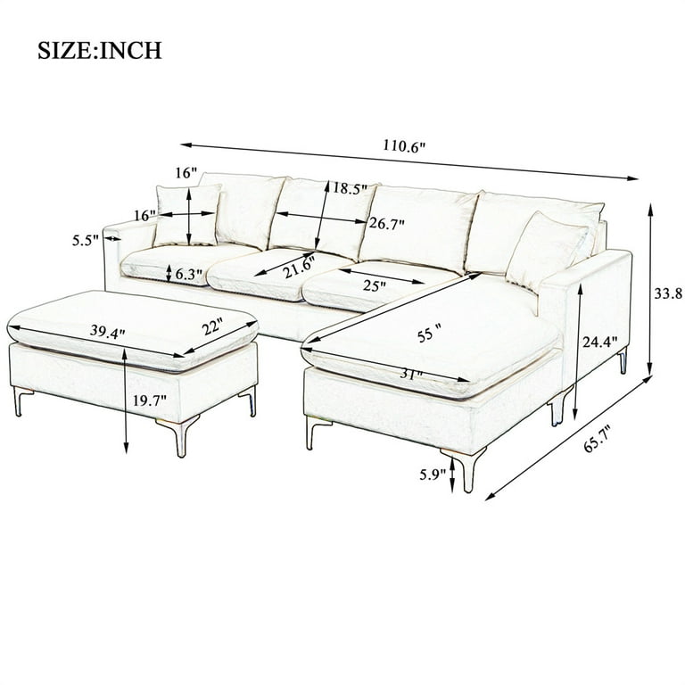 L Shaped Sofa Standard Size Baci Living Room