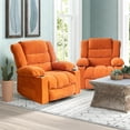 thumbnail image 2 of 37.7" Wide Super Soft and Oversize Chenille Manual Swivel Rocker Heating Massage Recliner Chair with Cupholders for Living Room, Bedroom,  Orange, 2 of 16