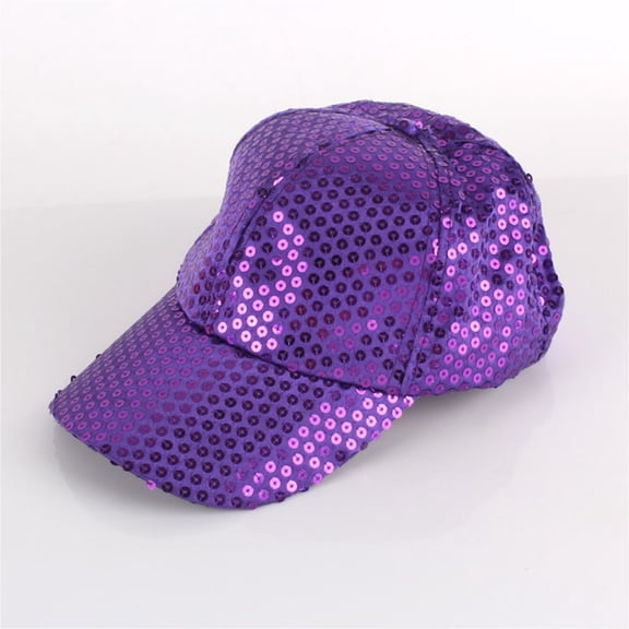 BRGZLK Sequin Baseball Cap for Women Solid Color Casual Sun Protection Hats Adjustable Retro Curved Brim Dance Hat Costume Accessory Purple Free Size