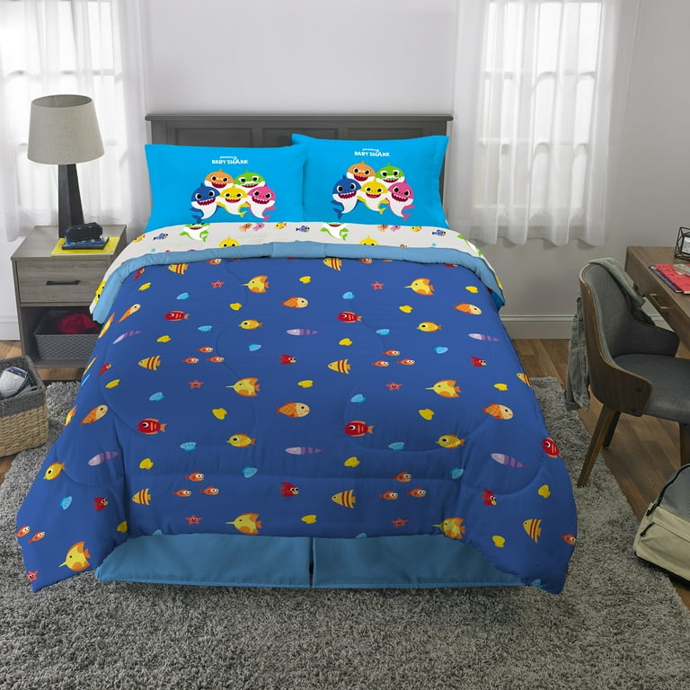 Baby Shark Kids Full Bed in a Bag Comforter and Sheets Blue Nickelodeon Walmart