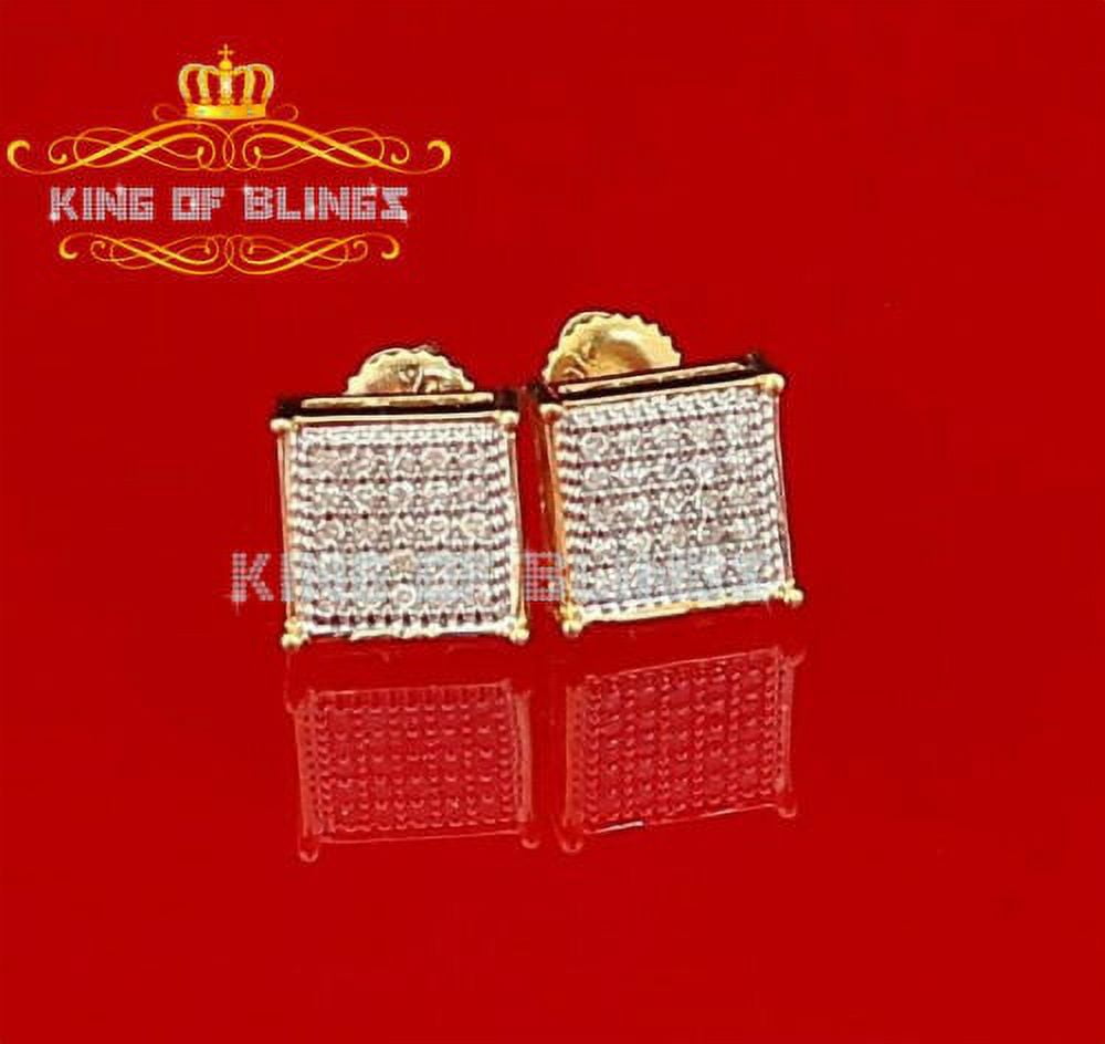King of Bling's Real 10k Yellow Gold with 0.15CT Real Diamonds Men's/Women's Square Stud Earring