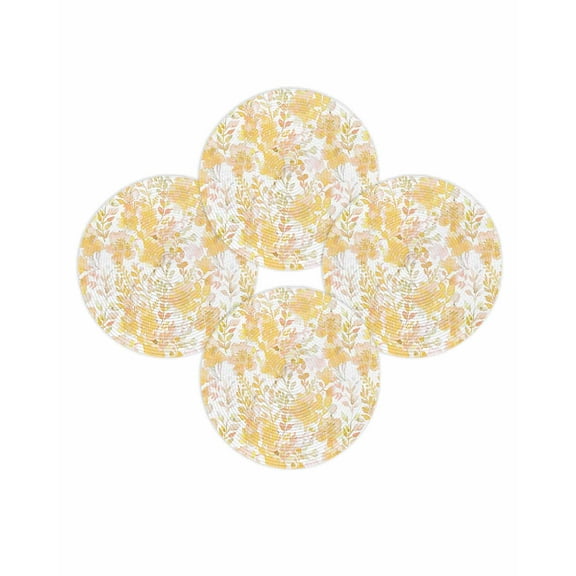 Round Placemats Set of 4 Watercolor Yellow Flower Place Mats Washable Woven Placemat Floral Plant Circle Braided Table Mat for Kitchen Dining Table Party Home Decor 15 Inch