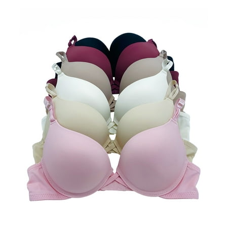 

6 pcs Max Lift Power Wired Add 2 Cup Sizes T-Shirt Double Push Up Bra B/C 34C (1820M1-62RE4)
