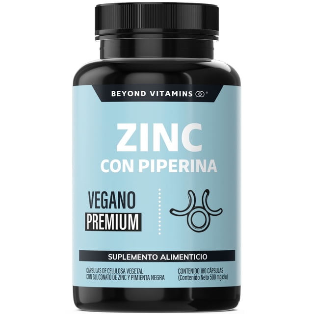 Zinc 20mg (gluconato De Zinc) Potenciado Con Piperina Estandarizada Al 95% - Zinc Vegano - Zinc Piperina Premium - Pimienta Negra - Vitaminas Mujer / Hombre - (180 Cápsulas)