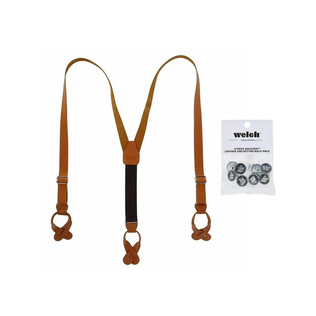 CTM® Coated Leather Button-End Y-Back Suspender with Bachelor Buttons (Men's)