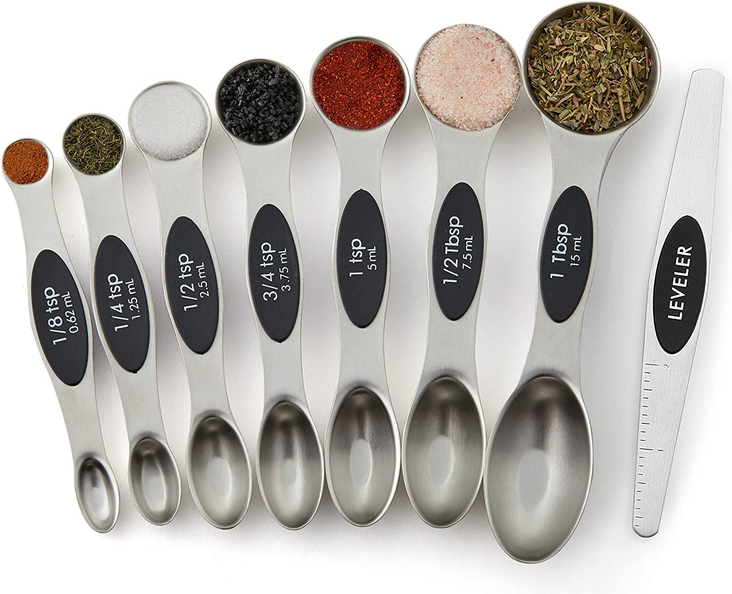 Fits in Spice Jars Dual Sided Stainless Steel Spring Chef Magnetic Measuring Spoons Set Set of 7 