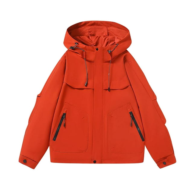 WRKEKC Men's Heavy-Duty Waterproof Workwear Raincoat Hooded Jacket with Multiple Utility Pockets for All-Weather Outdoor Construction and High-Visibility Work Commute Red S