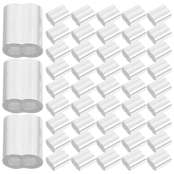 ADDHAT 200Pcs Steel Wire Aluminum Crimp Double Ferrule Clips Silver Aluminum Sleeves for Strong Cable Fixing
