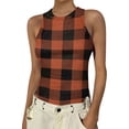 thumbnail image 2 of JULMCOMO Ribbed Knit Tank Tops for Women Plaid Crew Neck Sleeveless Summer Tank Tops Striped Color Block Slim Fit Casual Shirts Ginger XL, 2 of 5