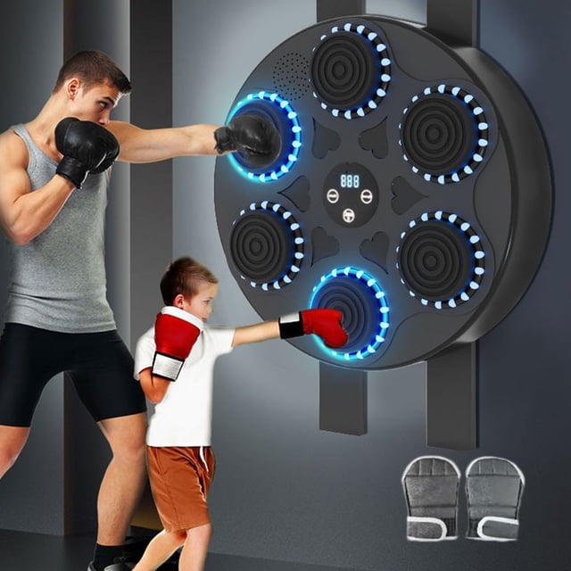 Boxeo musical con guantes de boxeo, boxeo inteligente con Bluetooth, para niños y adultos, montado en la pared, para casa, oficina, gimnasio, equipo de entrenamiento de boxeo, par de guantes de boxeo.
