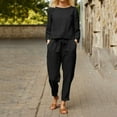 thumbnail image 2 of GILIGEGE Linen Sets for Women 2 Piece Summer Suit Outfit Polyester Long Sleeve Woman Tracksuit Lounge Matching Sets Black L, 2 of 9