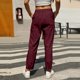thumbnail image 3 of Pantalones informales de lino lisos para mujer con cintura elástica y cordón, 3 of 7