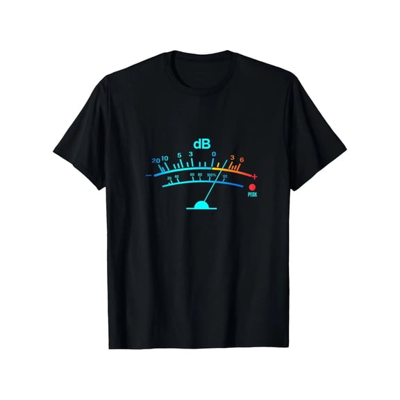Vintage VU Meter Audio Engineer Graphic T-Shirt, Round Neck Street Casual Short Sleeve Tee, Size S
