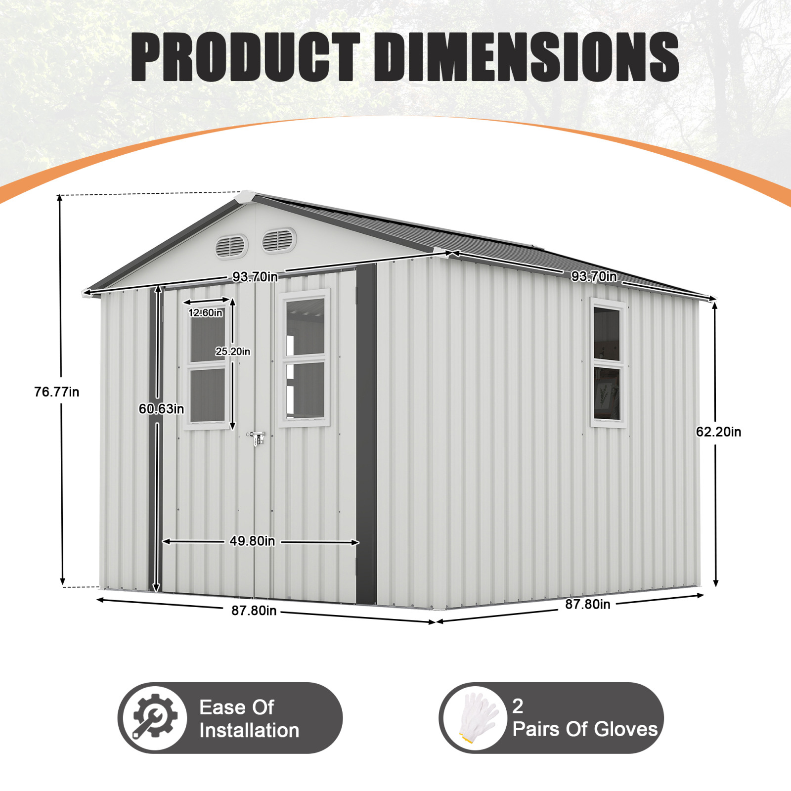 8x8 FT Outdoor Storage Shed, Metal Garden Tool Shed with Windows and Lockable Doors, Updated Frame Bike Shed with Slooping Roof and Air Vents, White