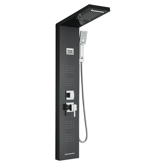 Rozin Columna Ducha Negra Columna de Hidromasaje con Grifo Acero Inoxidable Panel Duchas Set Ducha Sistema Duchas de Baño Rozin 99D-HFT8014