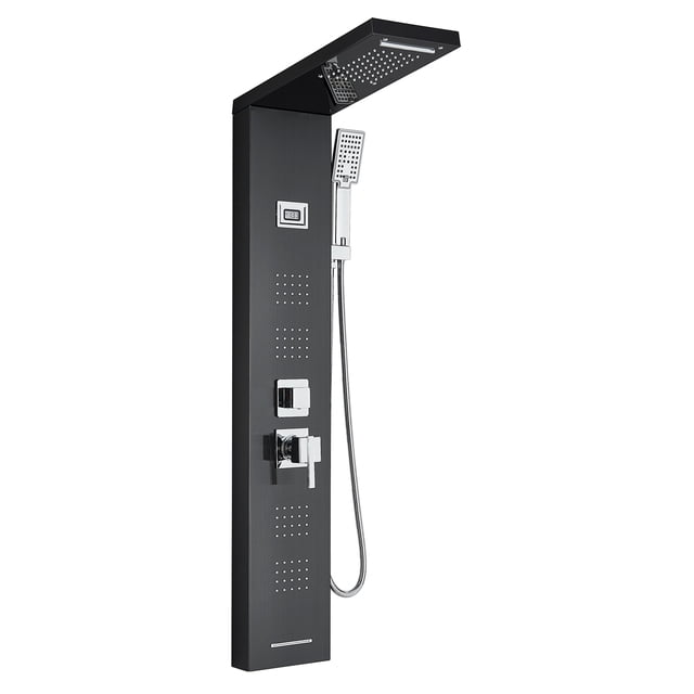 Rozin Columna Ducha Negra Columna de Hidromasaje con Grifo Acero Inoxidable Panel Duchas Set Ducha Sistema Duchas de Baño Rozin 99D-HFT8014