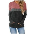 thumbnail image 3 of Color Block Ribbed Hoodies for Women Fall Winter Long Sleeve Hooded Sweatshirt with Pockets Pullover Tops, 3 of 4