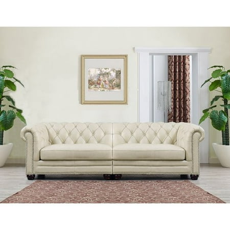 Willa Arlo Interiors Lizete Cream Leather Chesterfield Sofa