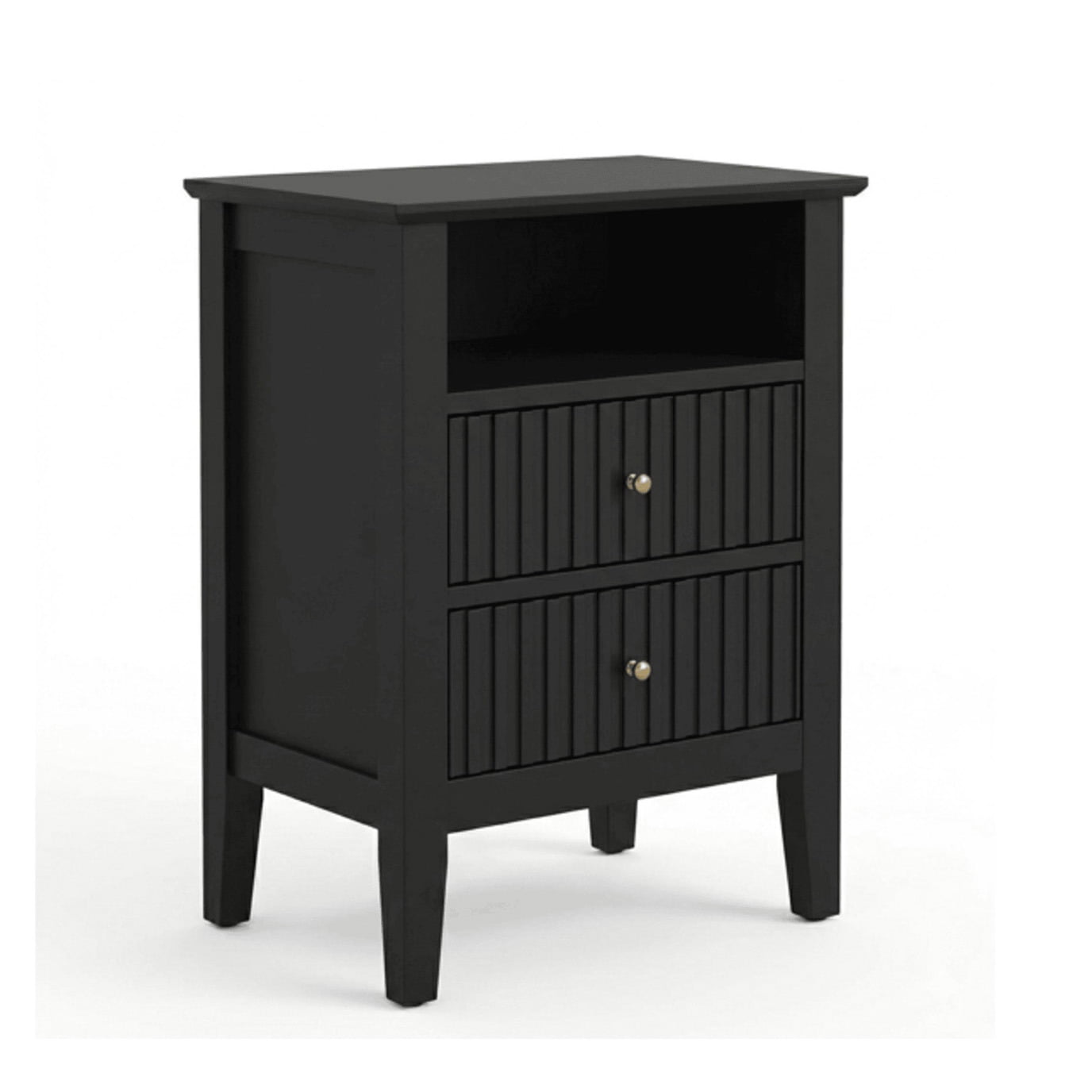 Hommoo 18" Wooden Fluted Nightstand Set of 2, with 2 Drawers & Open Shelf, Modern Bedroom Sofa Side Table, Black