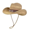 thumbnail image 5 of Womens Hat Unisex Western Boho Wide Brim Straw Sun Hat Beach Seaside Khaki One Size, 5 of 5