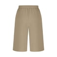 thumbnail image 5 of Bike Shorts Women Wide Leg Capris Pants Plus Size Women Elastic Waist Pockets Side Slit Lightweight Casual Summer Beach Travel Cropped Pants Khaki XL, 5 of 6
