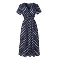 thumbnail image 1 of Nouvelle Robe pour Femmes Col en V Manches Courtes Robes Sexy Imprimé Floral Robe de Plage Robe Ligne A Slim, 1 of 6