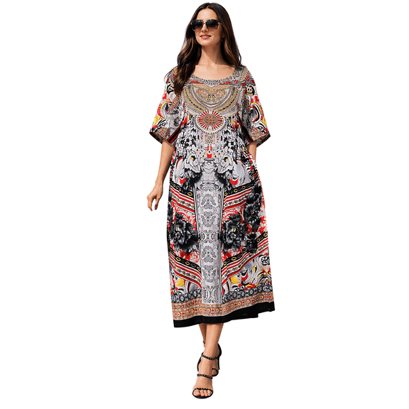 Miss Lavish London Kaftan Tunic One Size Cover Up Maxi Dresses Lougewear Embellished Kimono (133-Black, One Size)