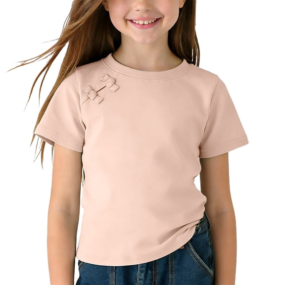 Cethrio Girls Cotton T-shirts, Casual Crew Neck Pullover Short Sleeve Summer Tops Pink Size 10