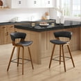 thumbnail image 3 of Black Faux Leather Counter Stools with Metal and Wood Frame and Metal Footrest, Set of 2, Barstools in Dining Room, 3 of 12
