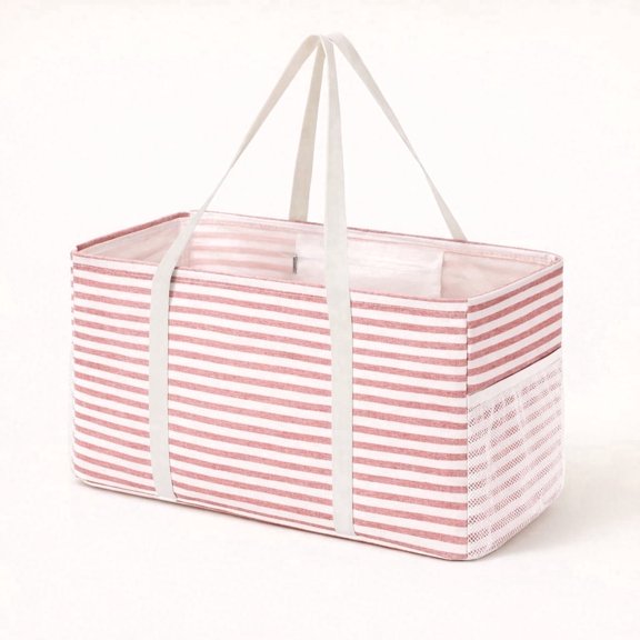 Norcho Extra Large Tote Bag, Reusable Foldable Shopping Bag with Metal Frame and Handles, 46L for Storage, Picnics, Beach, Laundry, Car, Pink
