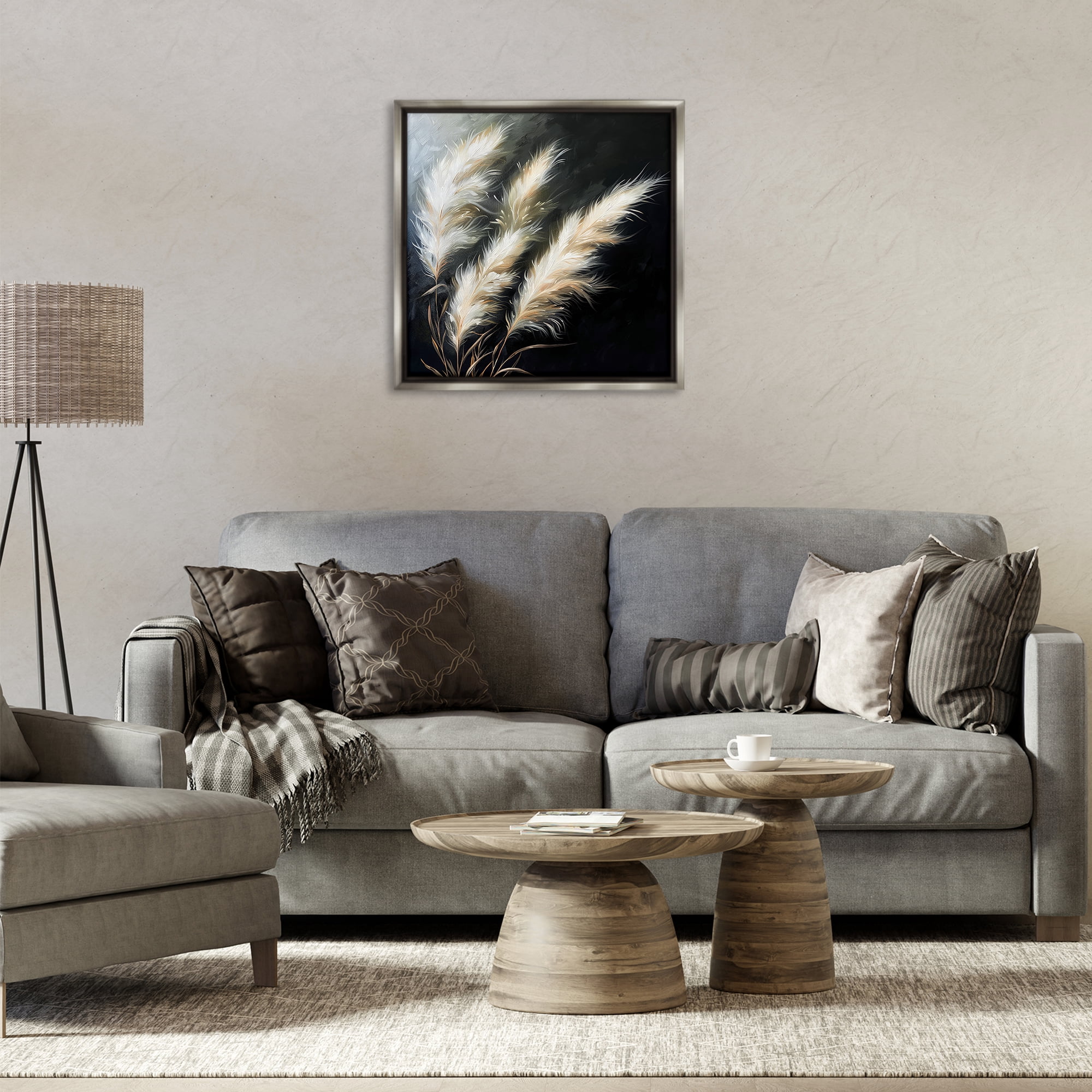 Stupell Industries Wispy Wheat Stalks Plants & Flowers Painting Gray Floater Framed Canvas Art Print Wall Art, 25 x 25