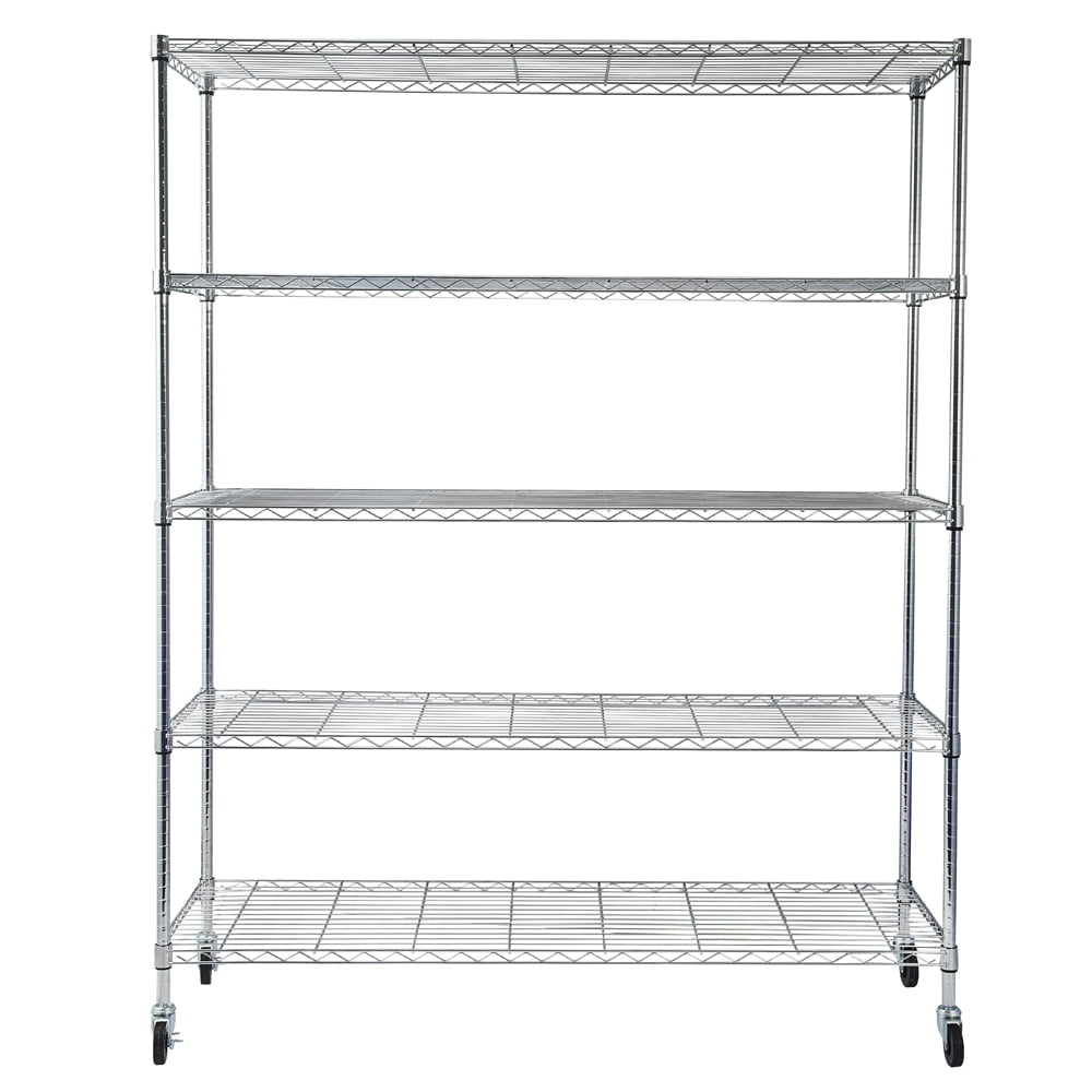 5-Tier Adjustable Storage Metal Rack with Wheels & Shelf Liners Ideal for Garage, Kitchen, and More