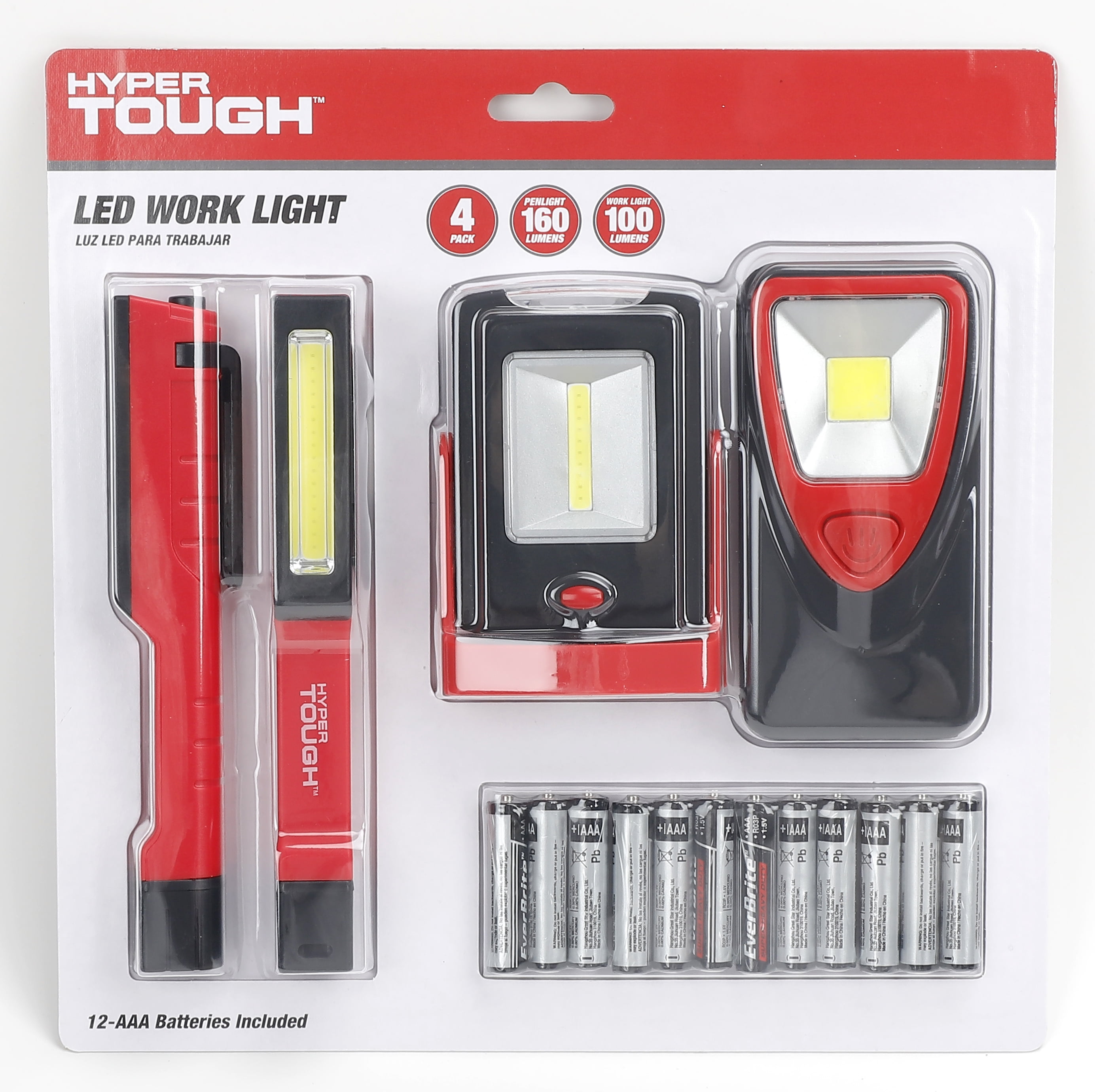 Hyper Tough 4 Pack Work Light with 2 Penlights and 2 Worklights.