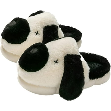 

CoCopeaunt Cute Dog Furry Slippers for Women Men Cozy Fluffy Faux Fur Soft Anti-slip Indoor Shoes House Winter