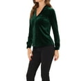 thumbnail image 4 of INSPIRE CHIC Women's Velvet Top Button Down Shirt V Neck Long Sleeve Retro Blouse XS Dark Green, 4 of 7