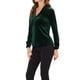 thumbnail image 4 of CAMISA DE VELVET DE MUJER INSPIRADA CHIC, CON BOTONES, CUELLO EN V, MANGA LARGA, BLUSA RETRO, TAMAÑO L, VERDE OSCURO, 4 of 7