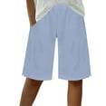 thumbnail image 2 of Linen Shorts for Women Horkkom Summer Loose Bermuda Shorts with Pockets Solid Color Elastic Waist Beach Shorts Blue 2XL, 2 of 9