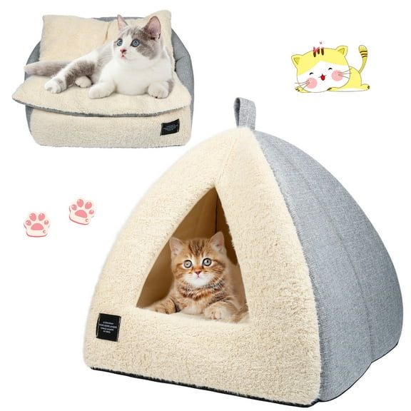 Vivifying Pet Beds Medium 2-in-1 Cozy Cat Bed with Removable Cushion, Silver Gray