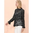 thumbnail image 3 of Women's Long Bell Sleeve Sheer Floral Lace Blouse Tops, 3 of 5