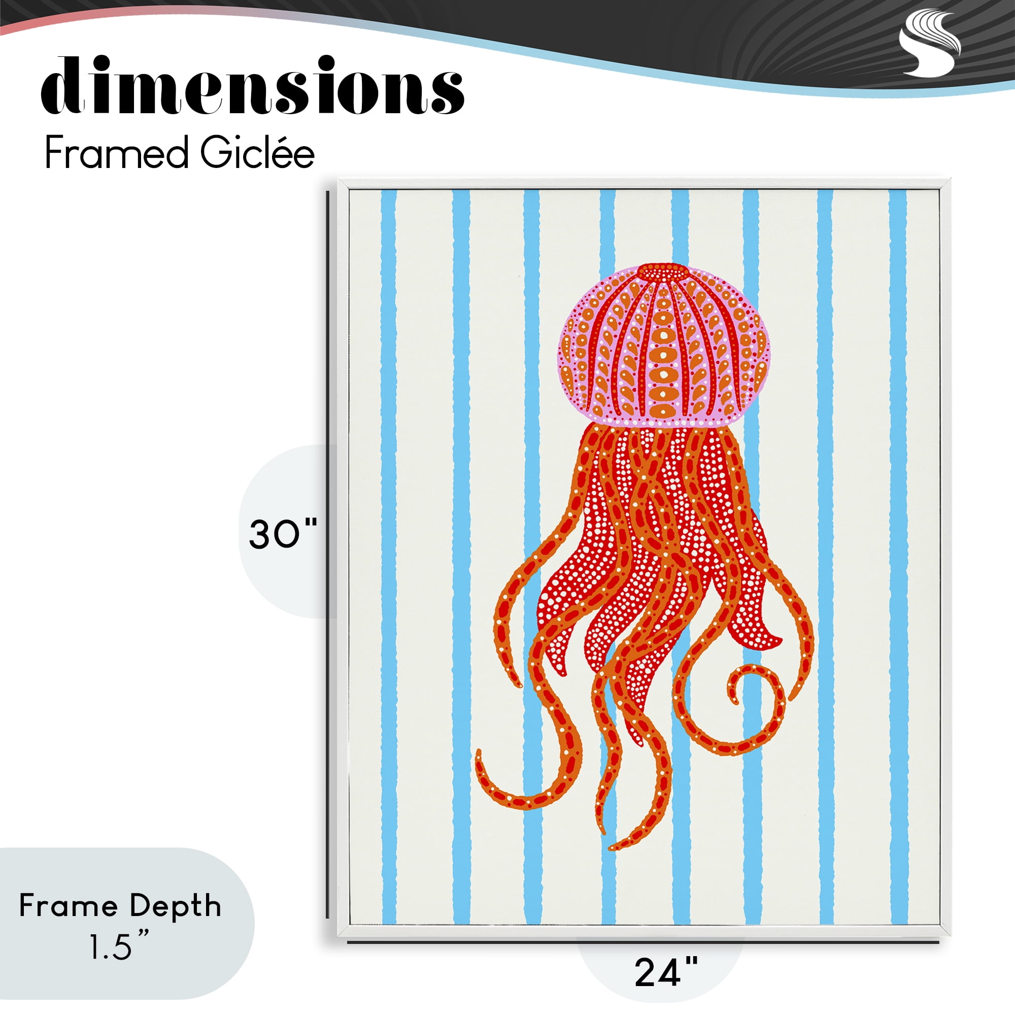 Stupell Industries Bright Aquatic Jellyfish on Stripes White Framed Giclee Art, design by Indira Prieto | IndySign