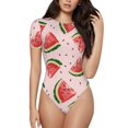 thumbnail image 1 of Saiise Grenouillère à Manches Courtes pour Femmes Motif Melon D\'eau Dessiné à la Main Pyjama Col Rond Justaucorps Extensible avec Fermeture à Pression-Grand, 1 of 6