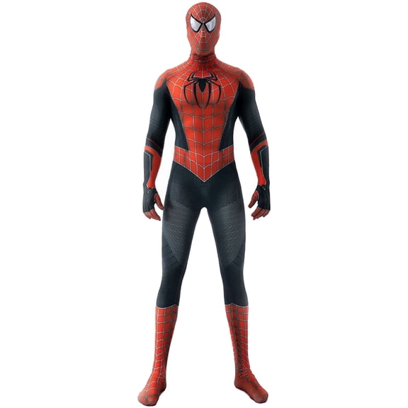 Spider Costume, Superhero Classic Cosplay Costume, 3D Patterned Full Body Halloween Character Cosplay Jumpsuit Black L